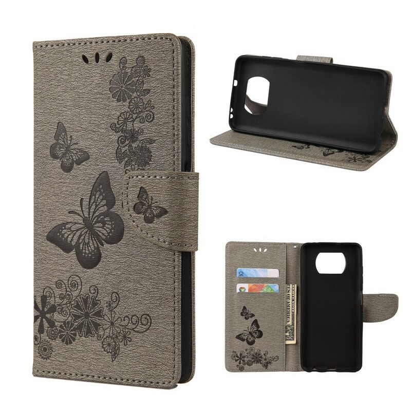 Custodia in pelle Poco X3 / X3 Pro / X3 NFC Solo Farfalle Con Cordino