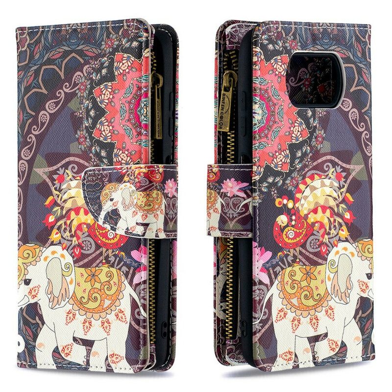 Custodia in pelle Poco X3 / X3 Pro / X3 NFC Tasca Con Zip A Forma Di Elefante