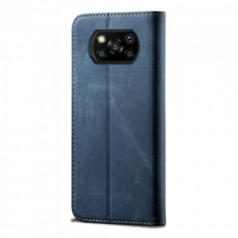 Folio Cover Poco X3 / X3 Pro / X3 NFC Custodia in pelle Trama Di Jeans In Ecopelle