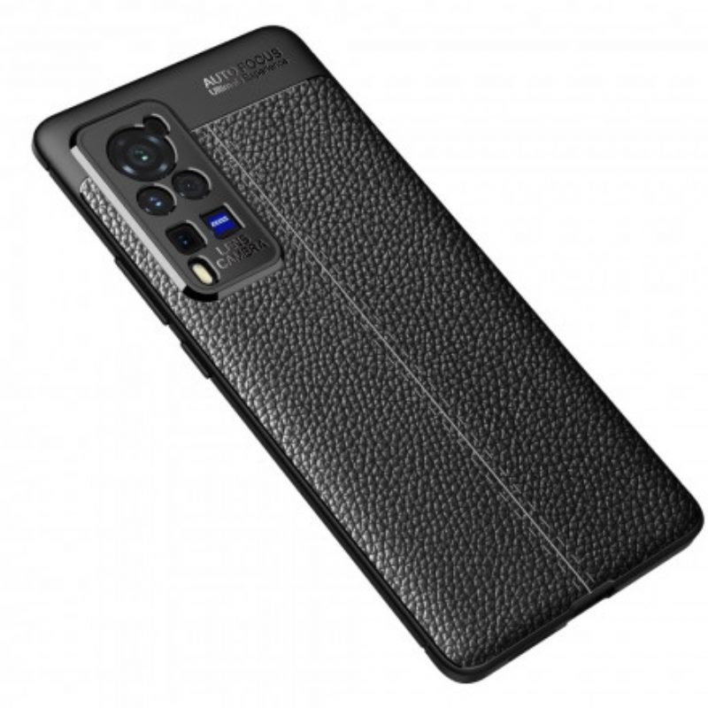 Cover Vivo X60 Pro Doppia Linea Litchi Effetto Pelle