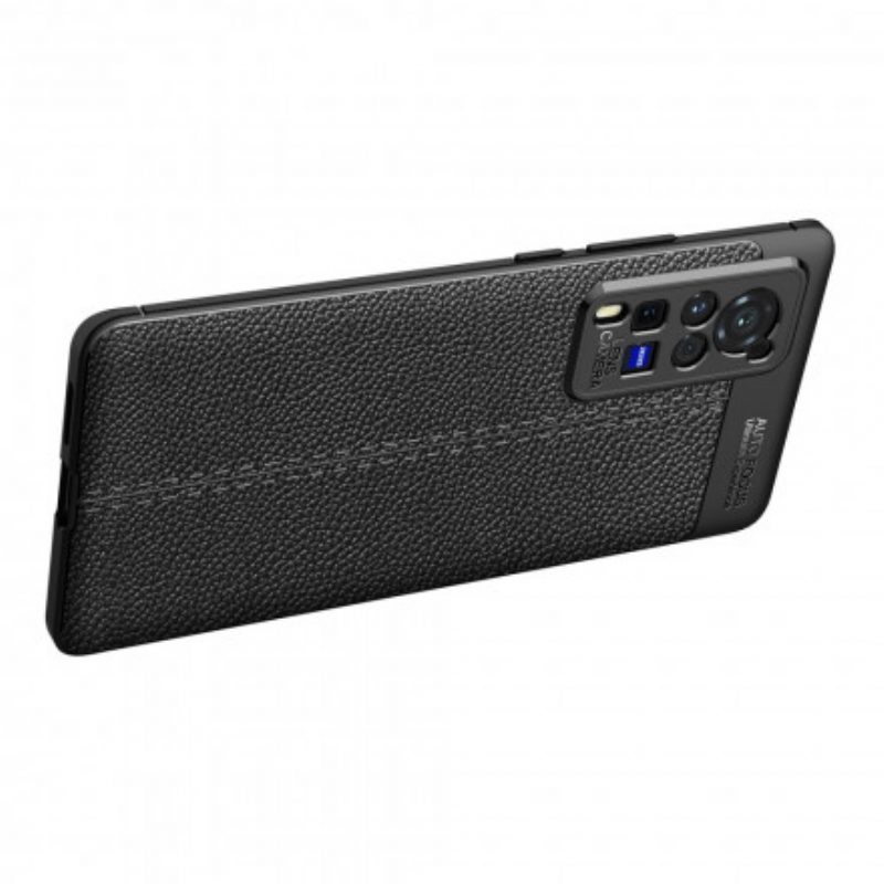 Cover Vivo X60 Pro Doppia Linea Litchi Effetto Pelle