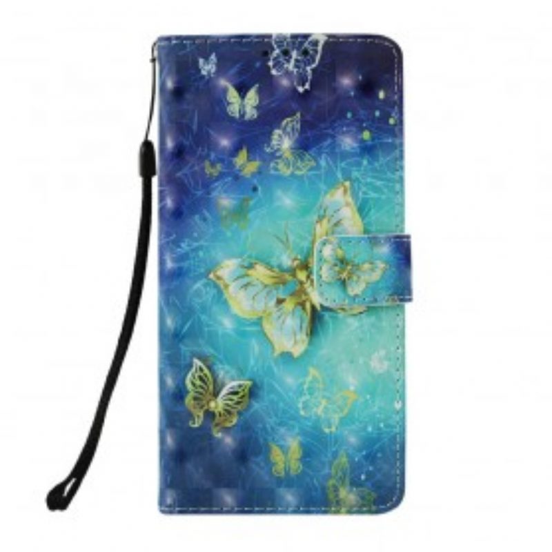 Custodia in pelle Nokia 7.1 Farfalle Dorate