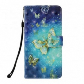 Custodia in pelle Nokia 7.1 Farfalle Dorate