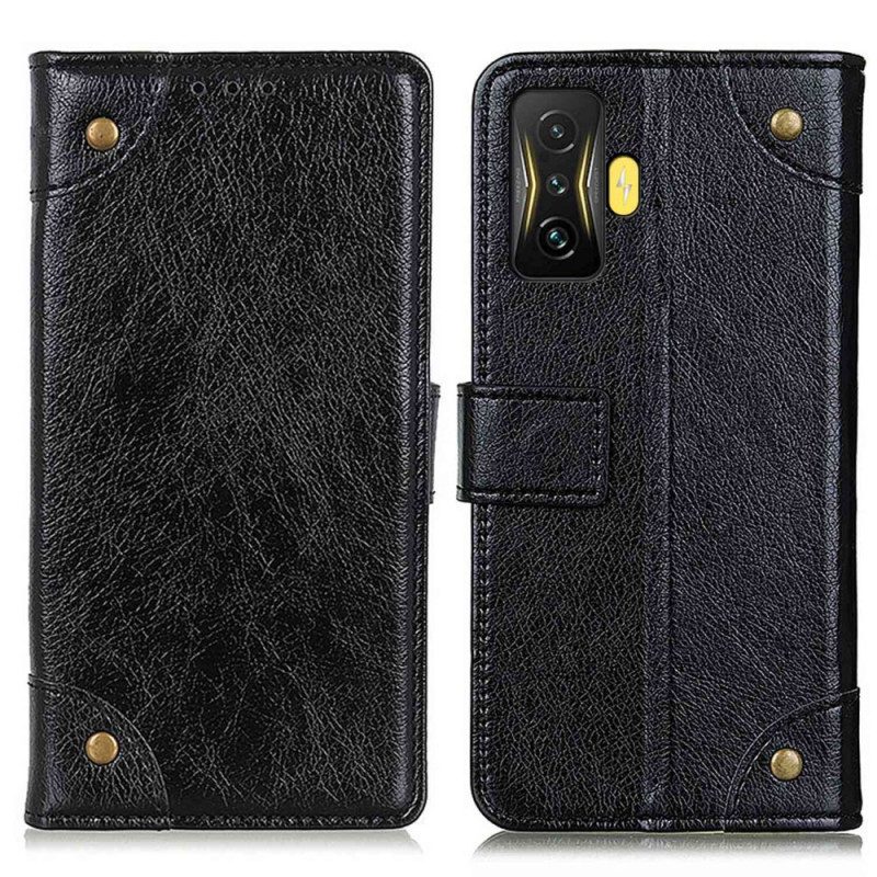 Custodia in pelle Poco F4 GT Rivetti Vintage In Pelle Nappa Stile