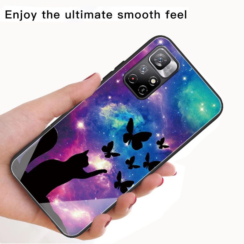 Cover Xiaomi Redmi Note 11 Pro Plus 5G Gatto In Vetro Temperato E Farfalle Nello Spazio
