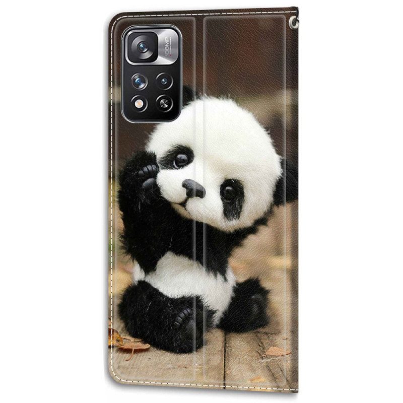 Custodia A Portafoglio Xiaomi Redmi Note 11 Pro Plus 5G Piccolo Panda Con Cinturino