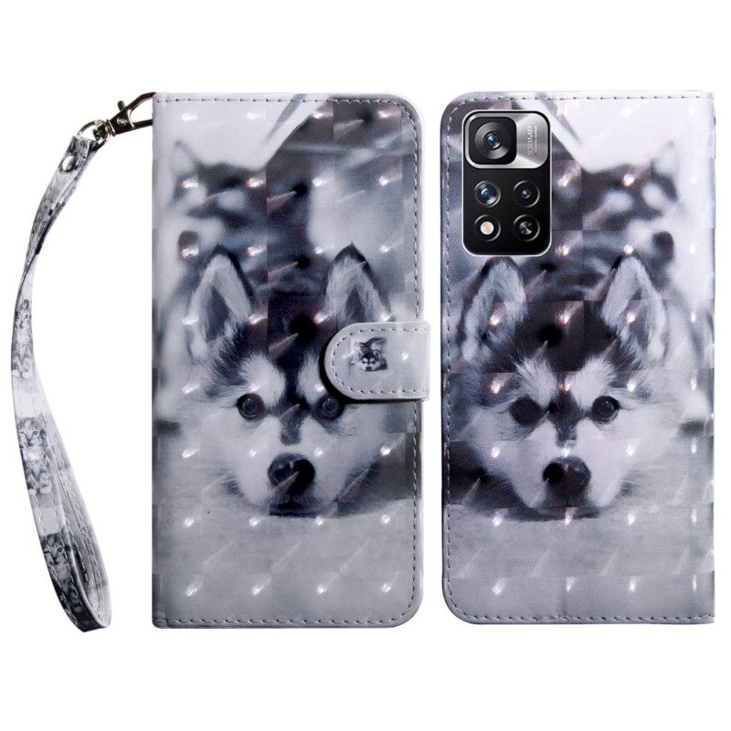 Custodia in pelle Xiaomi Redmi Note 11 Pro Plus 5G Cane In Bianco E Nero