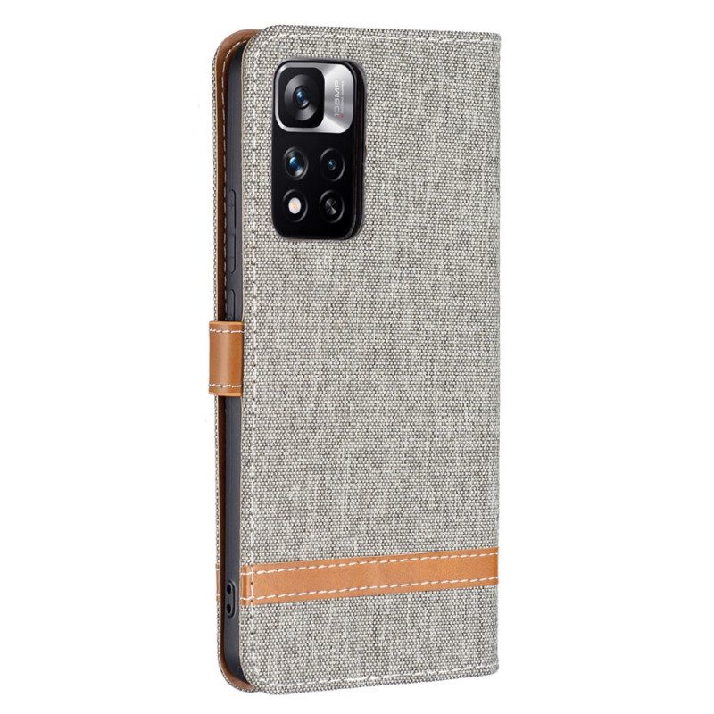Custodia in pelle Xiaomi Redmi Note 11 Pro Plus 5G Cinturino Effetto Tessuto E Pelle