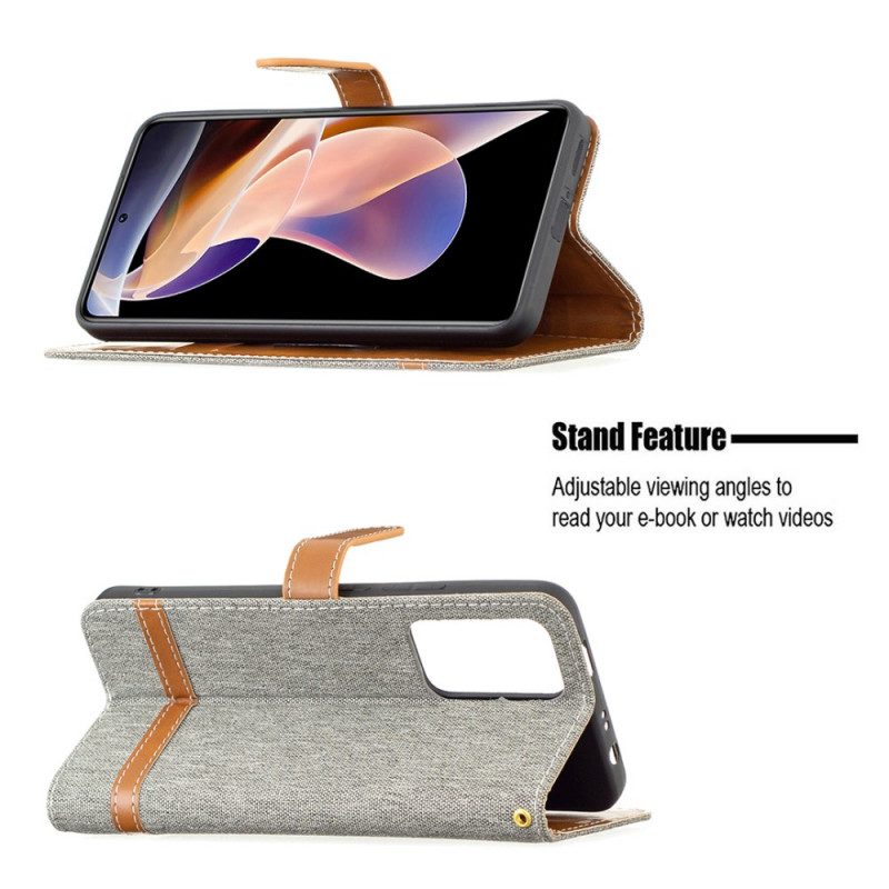 Custodia in pelle Xiaomi Redmi Note 11 Pro Plus 5G Cinturino Effetto Tessuto E Pelle