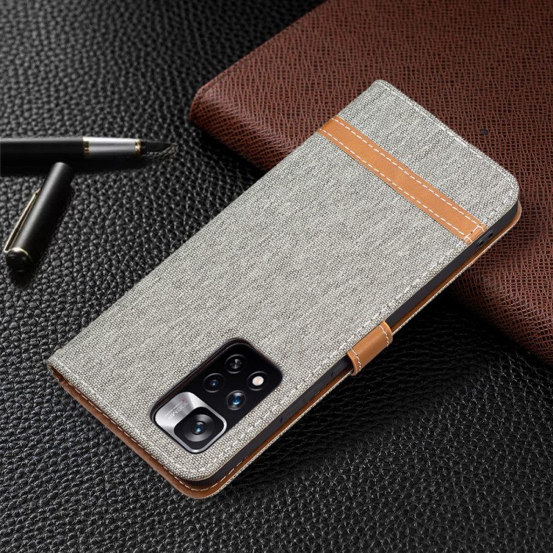 Custodia in pelle Xiaomi Redmi Note 11 Pro Plus 5G Cinturino Effetto Tessuto E Pelle