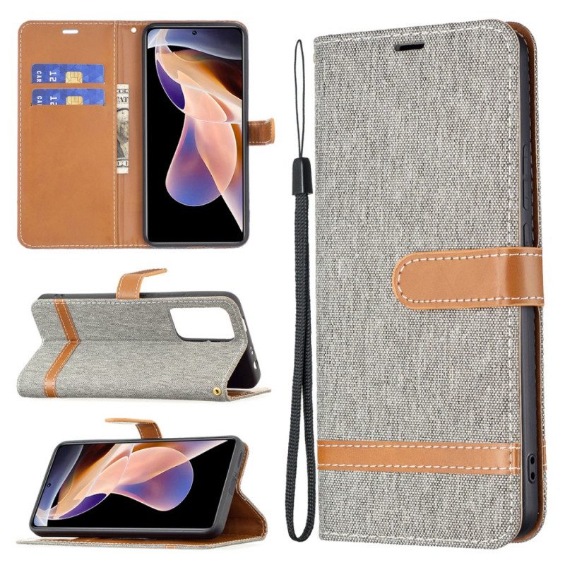 Custodia in pelle Xiaomi Redmi Note 11 Pro Plus 5G Cinturino Effetto Tessuto E Pelle