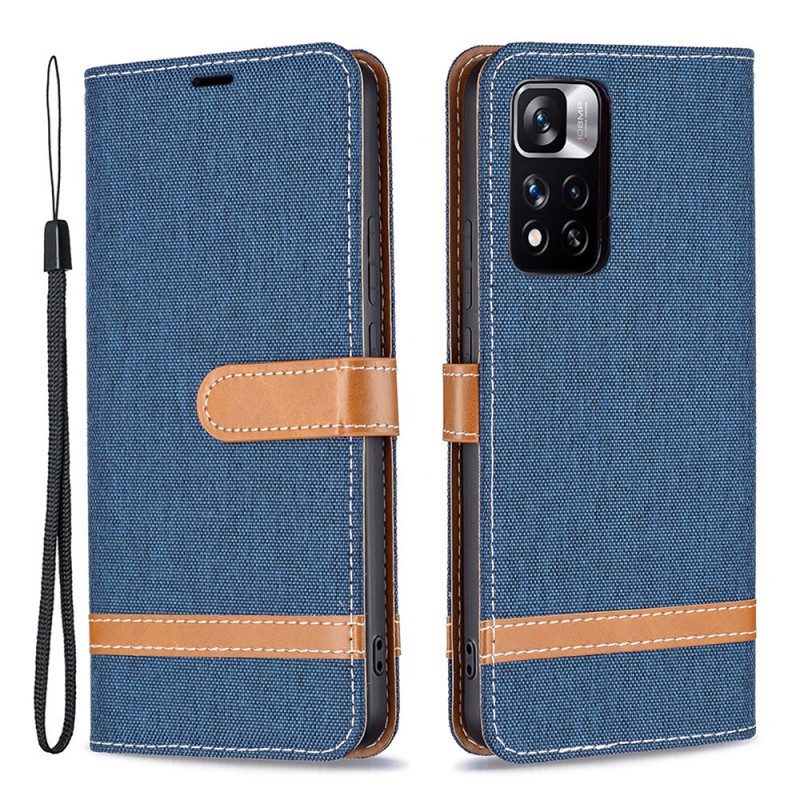Custodia in pelle Xiaomi Redmi Note 11 Pro Plus 5G Cinturino Effetto Tessuto E Pelle