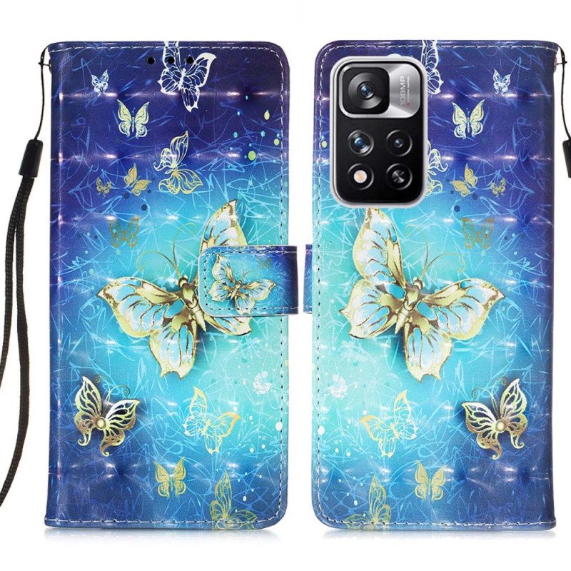 Custodia in pelle Xiaomi Redmi Note 11 Pro Plus 5G Farfalle Dorate