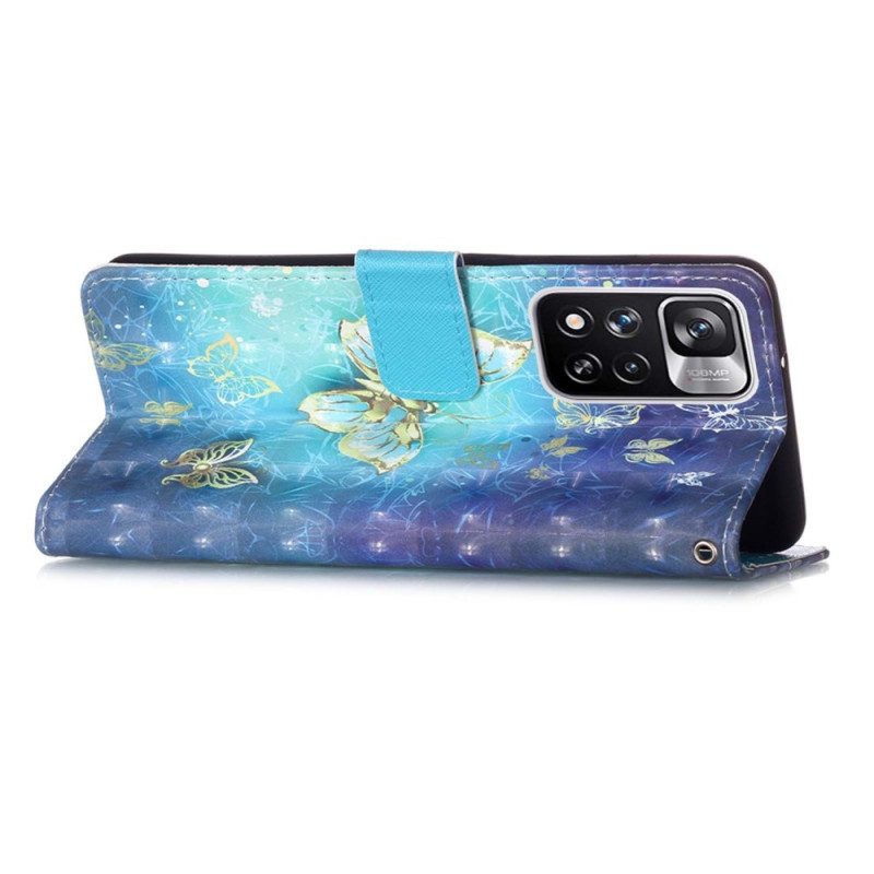 Custodia in pelle Xiaomi Redmi Note 11 Pro Plus 5G Farfalle Dorate
