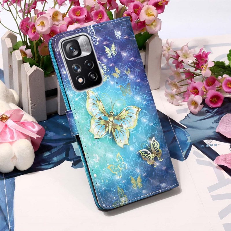Custodia in pelle Xiaomi Redmi Note 11 Pro Plus 5G Farfalle Dorate