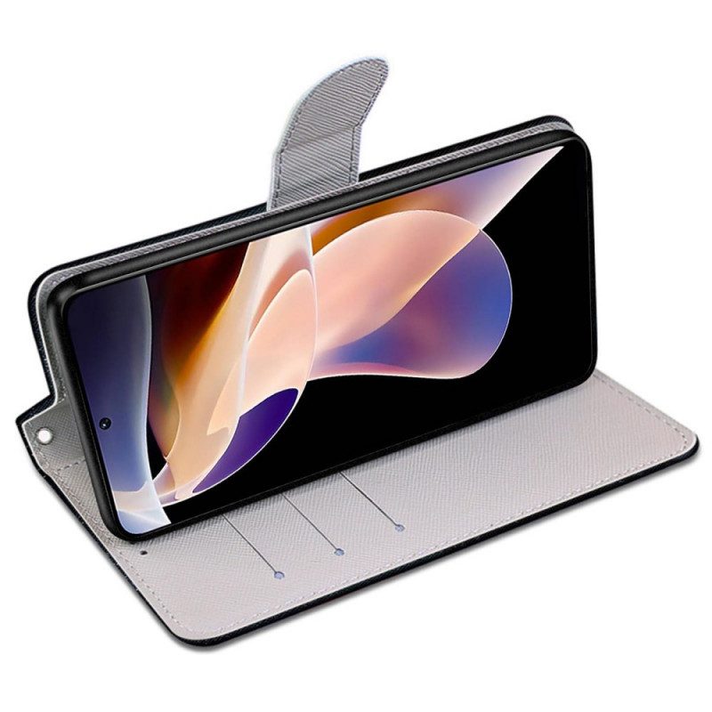Custodia in pelle Xiaomi Redmi Note 11 Pro Plus 5G Farfalle D'oro Con Cinturino