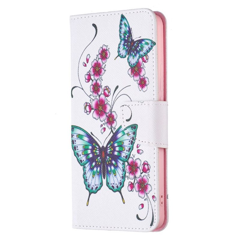 Custodia in pelle Xiaomi Redmi Note 11 Pro Plus 5G Stile Farfalle