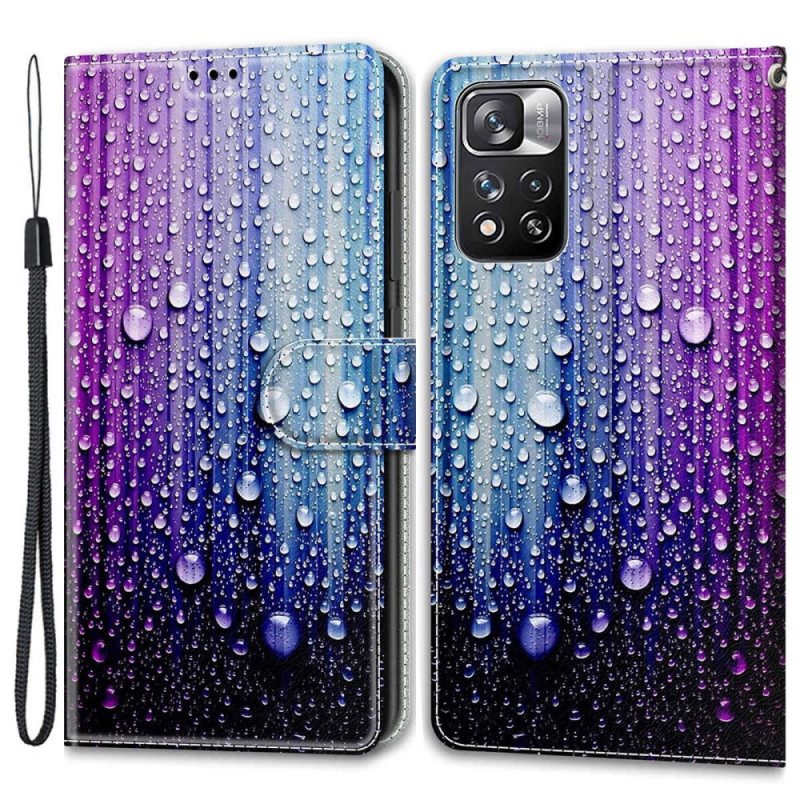 Folio Cover Xiaomi Redmi Note 11 Pro Plus 5G Gocce D'acqua Con Cordino