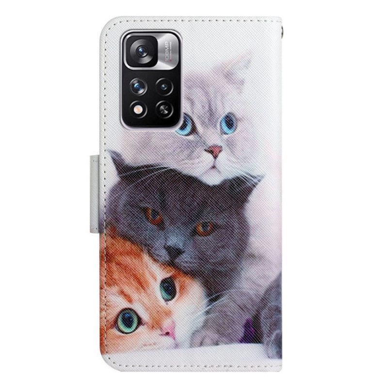 Folio Cover Xiaomi Redmi Note 11 Pro Plus 5G Pila Di Gatti Con Cordino