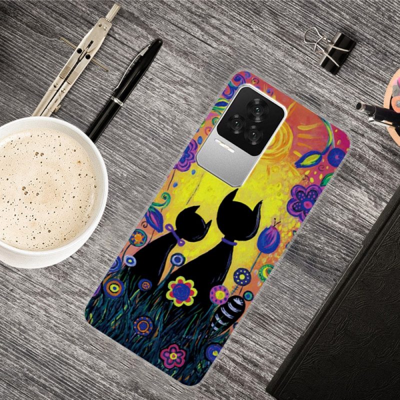 Cover Poco F4 Grafica Di Gatti In Silicone