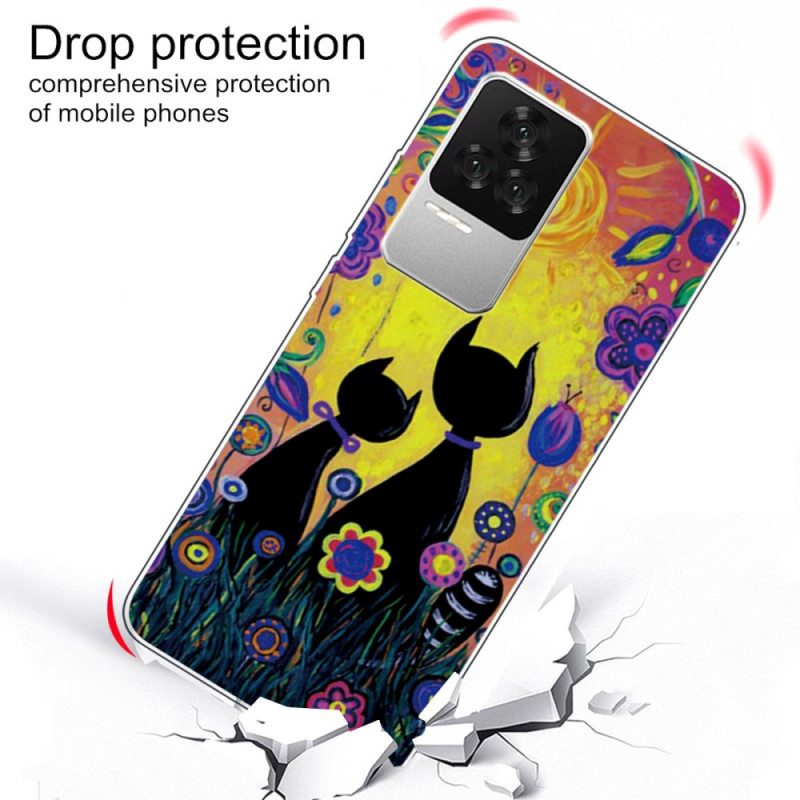 Cover Poco F4 Grafica Di Gatti In Silicone