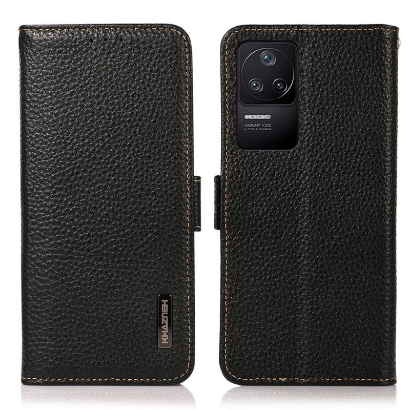 Custodia in pelle Poco F4 Pelle Litchi Khazneh Rfid
