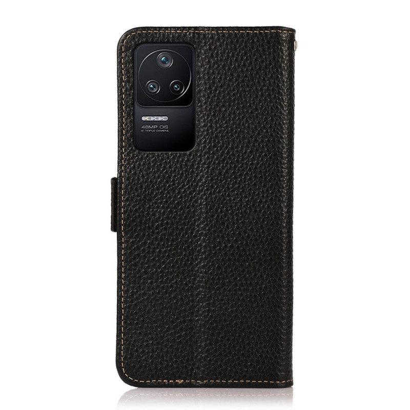 Custodia in pelle Poco F4 Pelle Litchi Khazneh Rfid