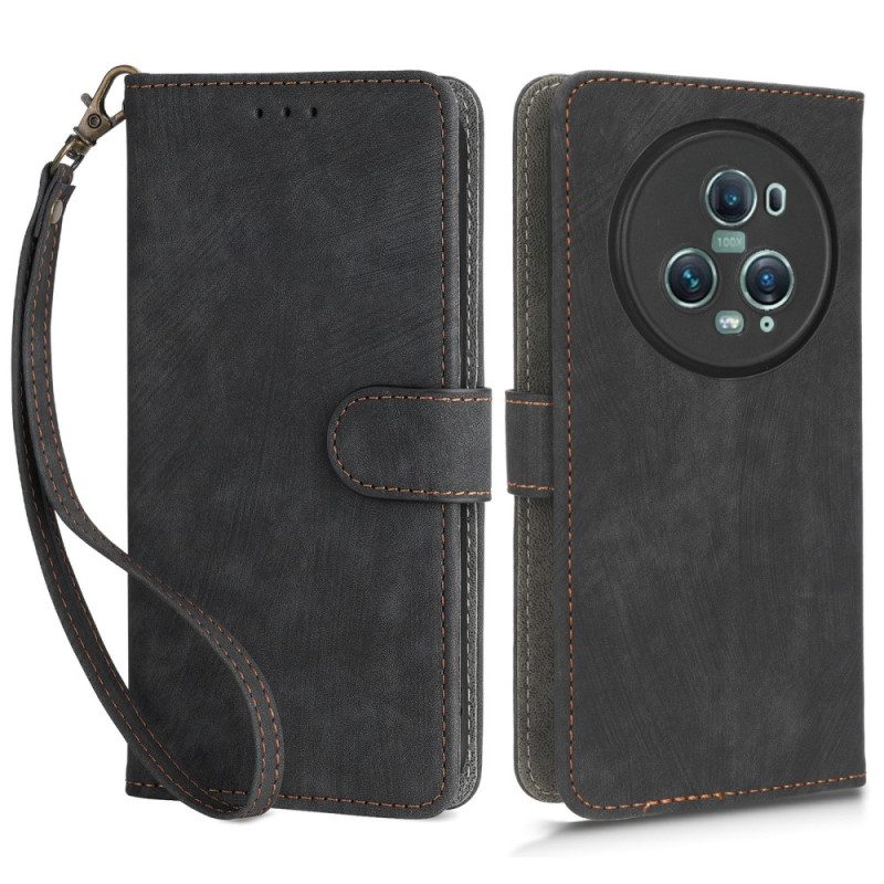 Custodia in pelle Honor Magic 5 Pro Rfid E Cordino In Ecopelle
