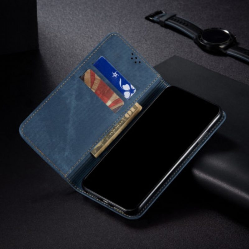 Folio Cover OnePlus 9 Pro Custodia in pelle Trama Di Jeans In Ecopelle