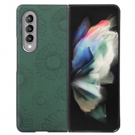 Cover Samsung Galaxy Z Fold 4 Modello Girasole Rivestito In Similpelle