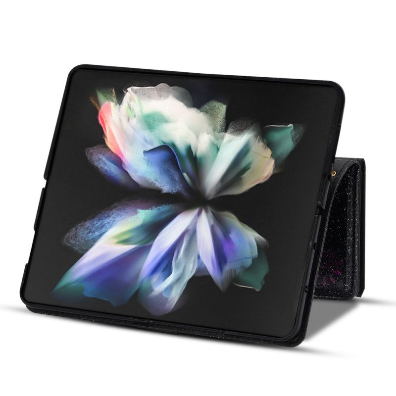 Custodia A Portafoglio Samsung Galaxy Z Fold 4 Ultra Paillettes Con Cinturino