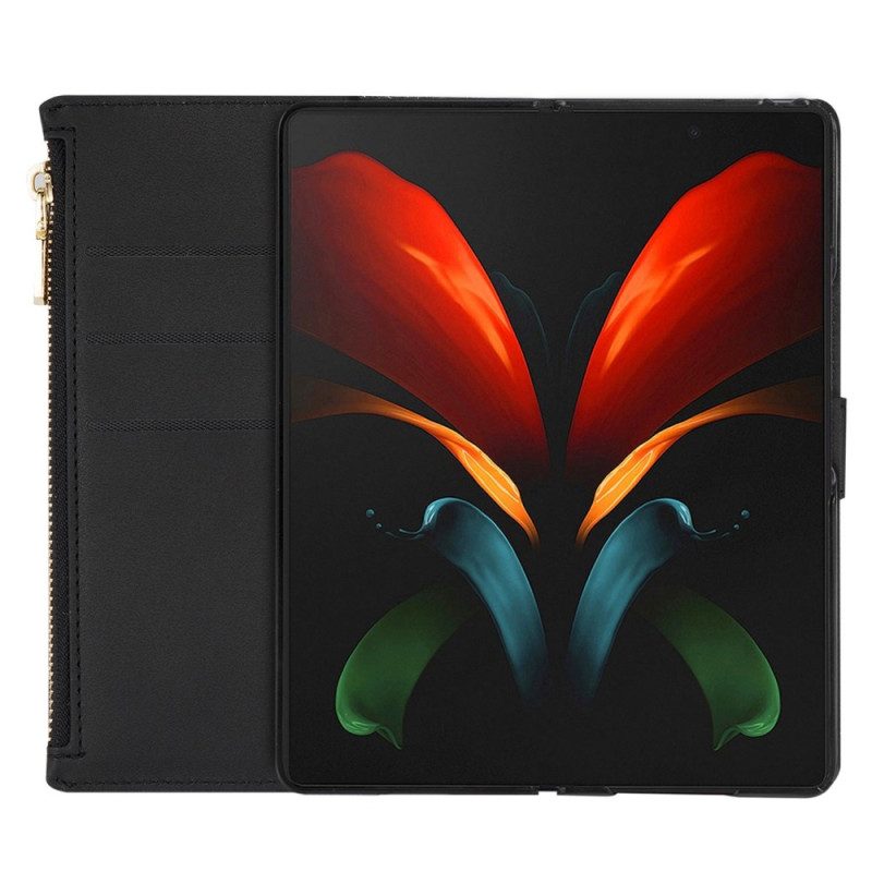 Custodia A Portafoglio Samsung Galaxy Z Fold 4 Ultra Paillettes Con Cinturino