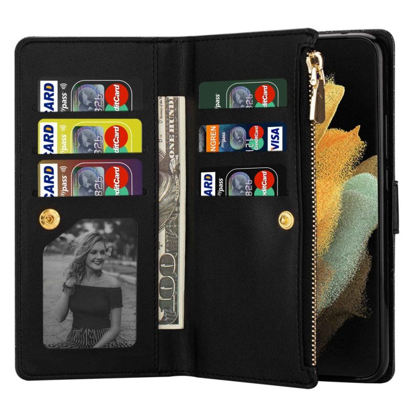 Custodia A Portafoglio Samsung Galaxy Z Fold 4 Ultra Paillettes Con Cinturino