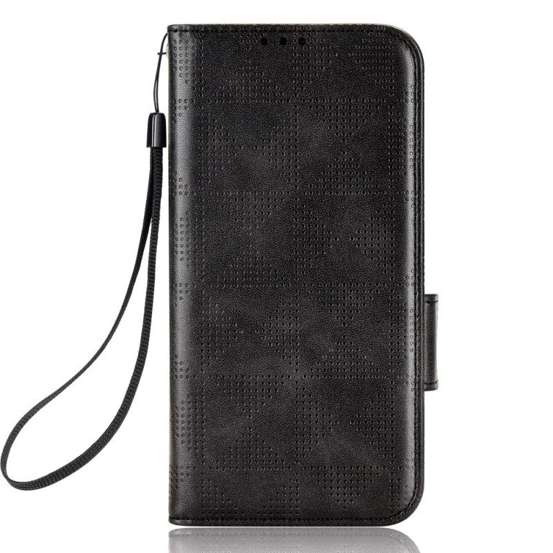 Custodia in pelle Samsung Galaxy Z Fold 4 Cordino A Triangoli Perforati Con Motivo