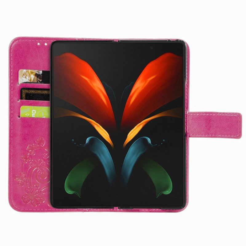Custodia in pelle Samsung Galaxy Z Fold 4 Modello Di Trifogli Con Cinturino