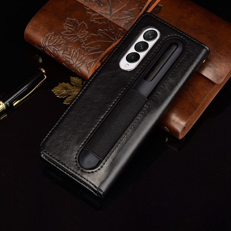Custodia in pelle Samsung Galaxy Z Fold 4 Strappy Affari Retrò