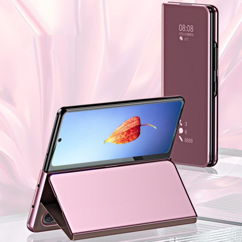Folio Cover Samsung Galaxy Z Fold 4 Custodia in pelle Specchio E Trasparenza