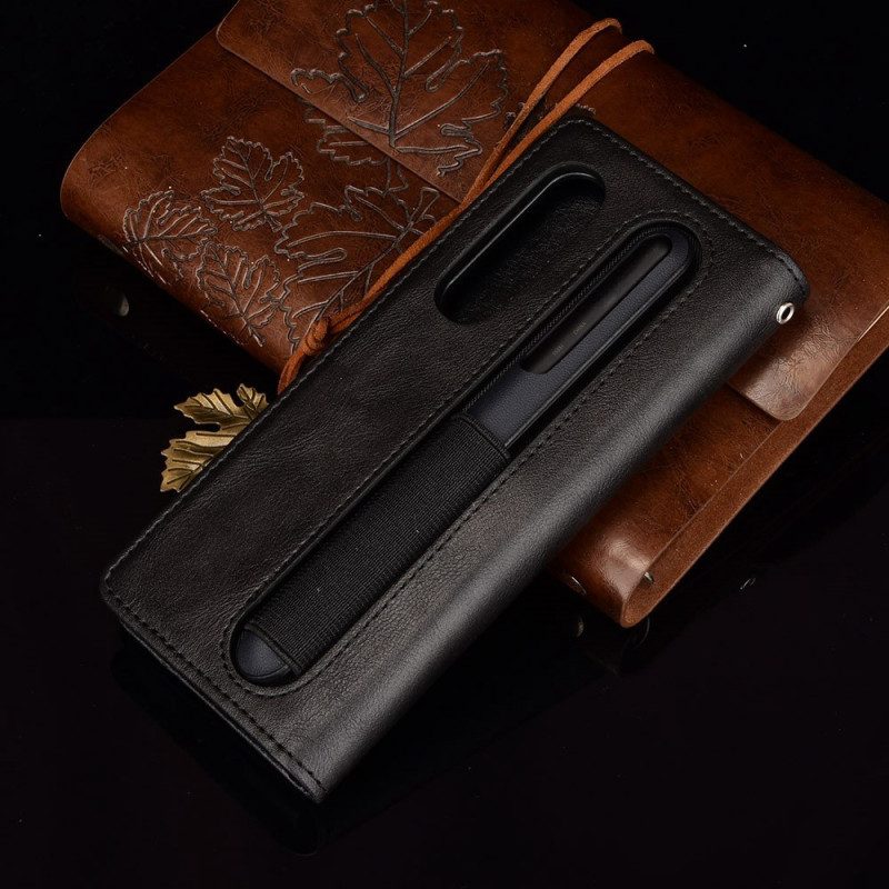 Folio Cover Samsung Galaxy Z Fold 4 Custodia in pelle Stoccaggio Penna Retrò