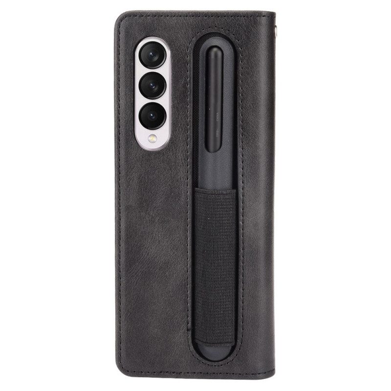 Folio Cover Samsung Galaxy Z Fold 4 Custodia in pelle Stoccaggio Penna Retrò