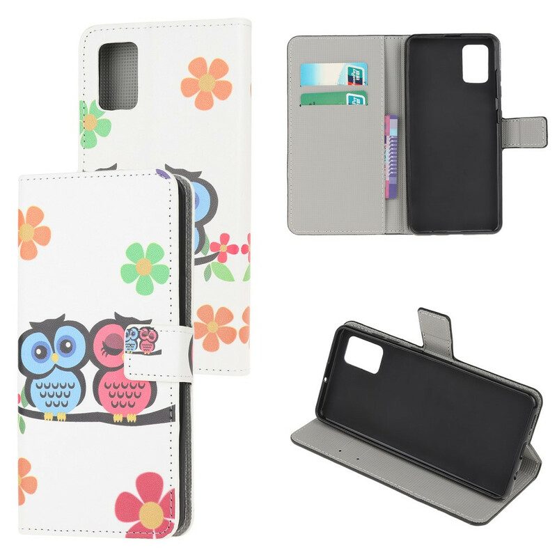 Custodia A Portafoglio Samsung Galaxy A41 Coppia Di Gufi