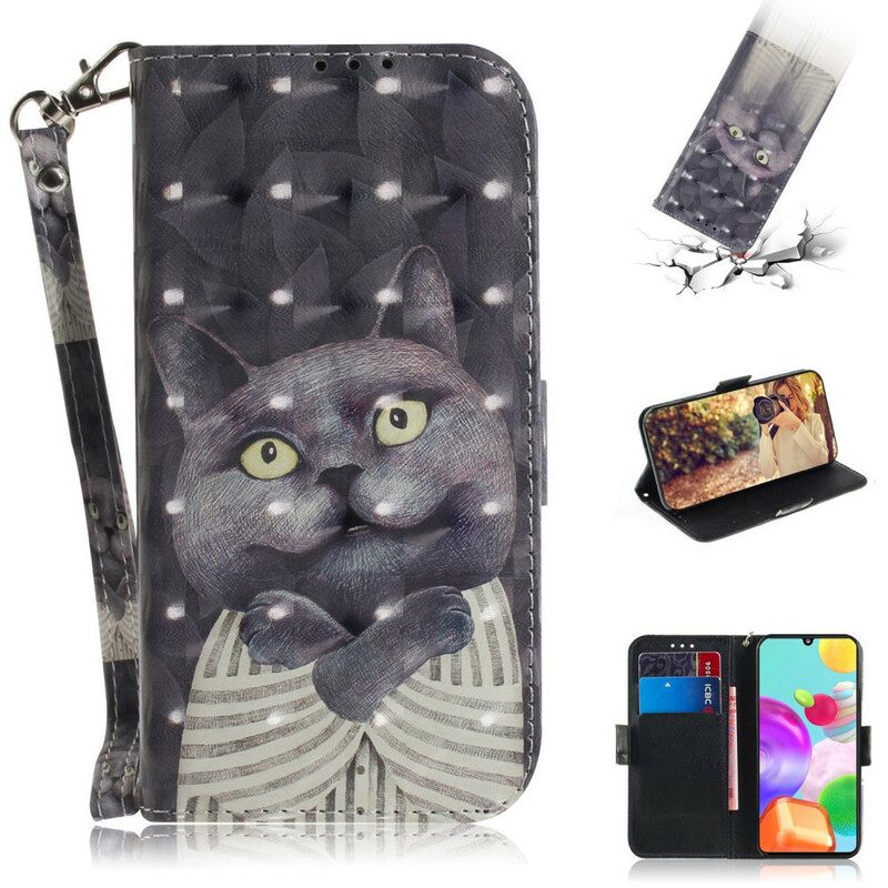 Custodia A Portafoglio Samsung Galaxy A41 Gatto Grigio Con Cinturino