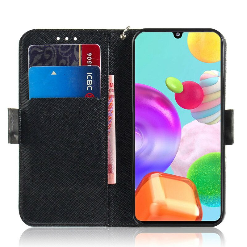 Custodia A Portafoglio Samsung Galaxy A41 Gatto Grigio Con Cinturino