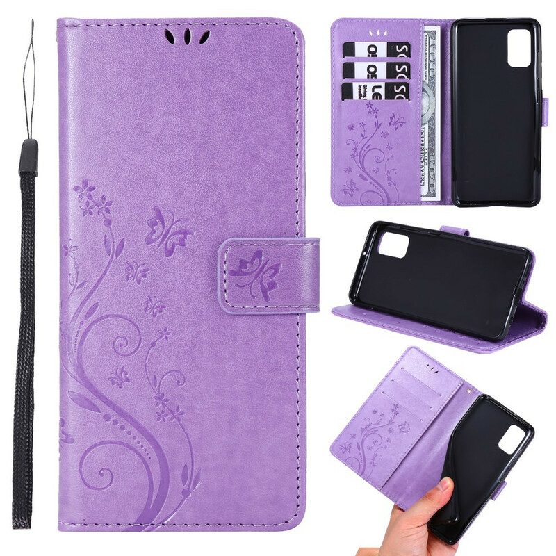 Custodia in pelle Samsung Galaxy A41 Farfalle E Fiori