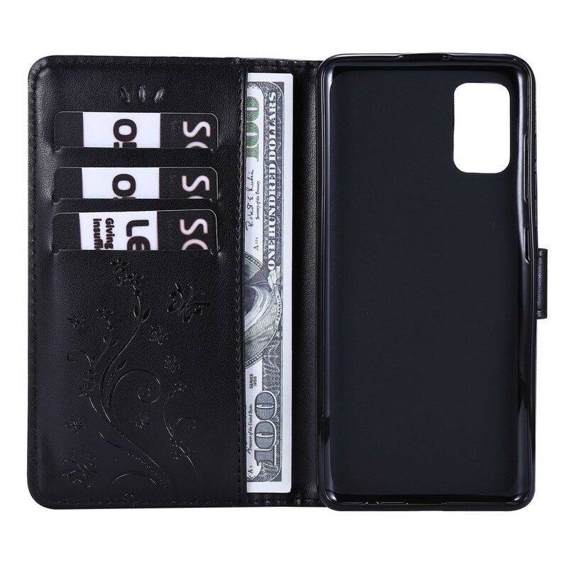 Custodia in pelle Samsung Galaxy A41 Farfalle E Fiori