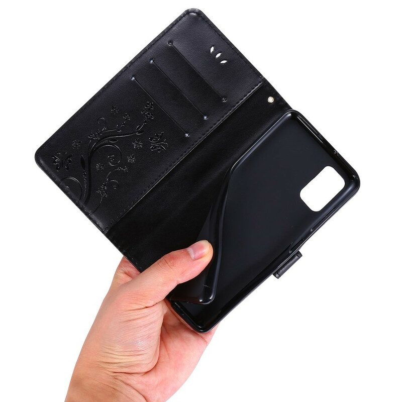 Custodia in pelle Samsung Galaxy A41 Farfalle E Fiori