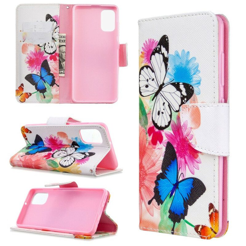 Custodia in pelle Samsung Galaxy A41 Farfalle E Fiori Dipinti
