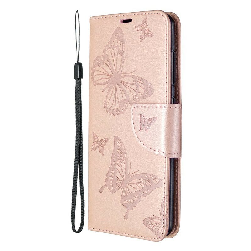 Custodia in pelle Samsung Galaxy A41 Farfalle In Volo Con Cordino