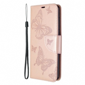 Custodia in pelle Samsung Galaxy A41 Farfalle In Volo Con Cordino