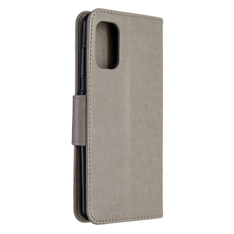 Custodia in pelle Samsung Galaxy A41 Farfalle In Volo Con Cordino