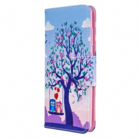 Custodia in pelle Samsung Galaxy A41 Gufi Sull'altalena